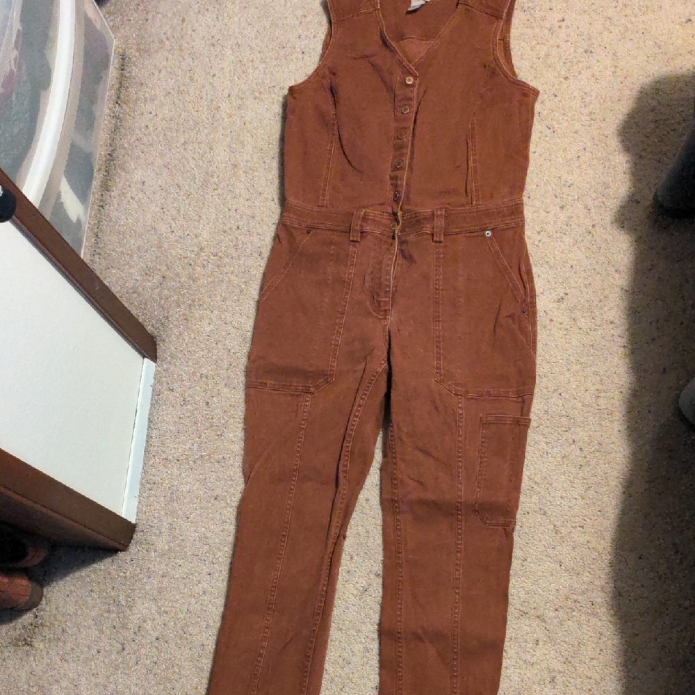 Duluth Trading Co Rust Brown Sleeveless Utility Jumpsuit